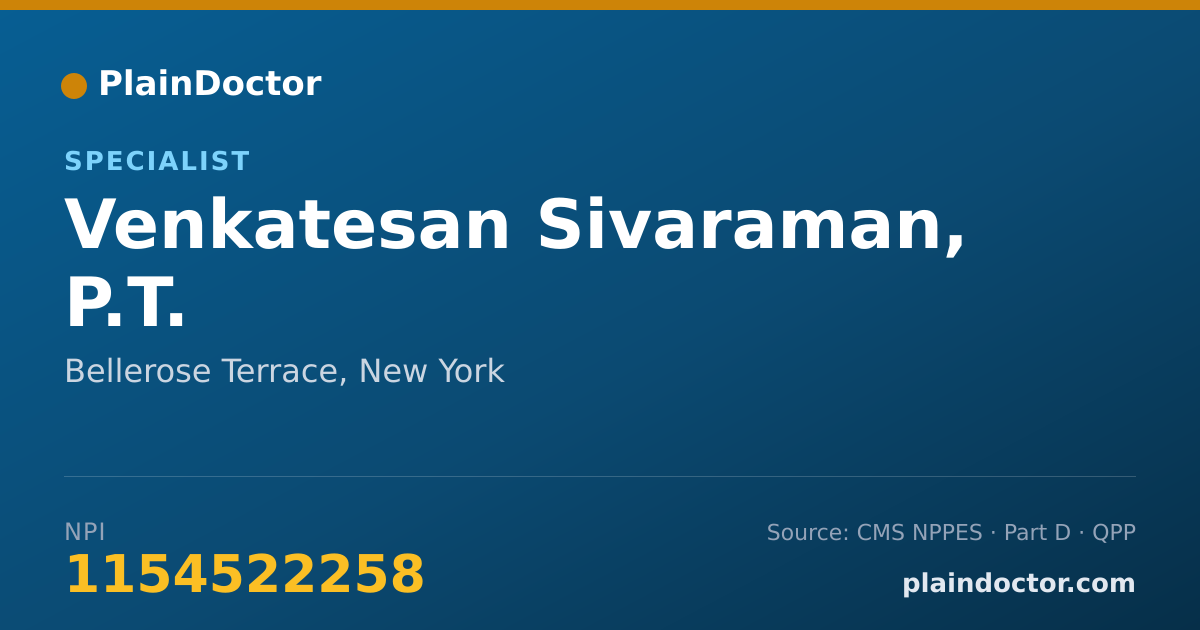 Shareable card for Venkatesan Sivaraman, P.T. - Specialist, Bellerose Terrace, NY