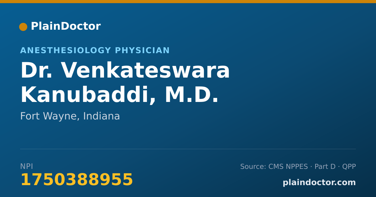 Shareable card for Venkateswara Kanubaddi, M.D. - Anesthesiology Physician, Fort Wayne, IN
