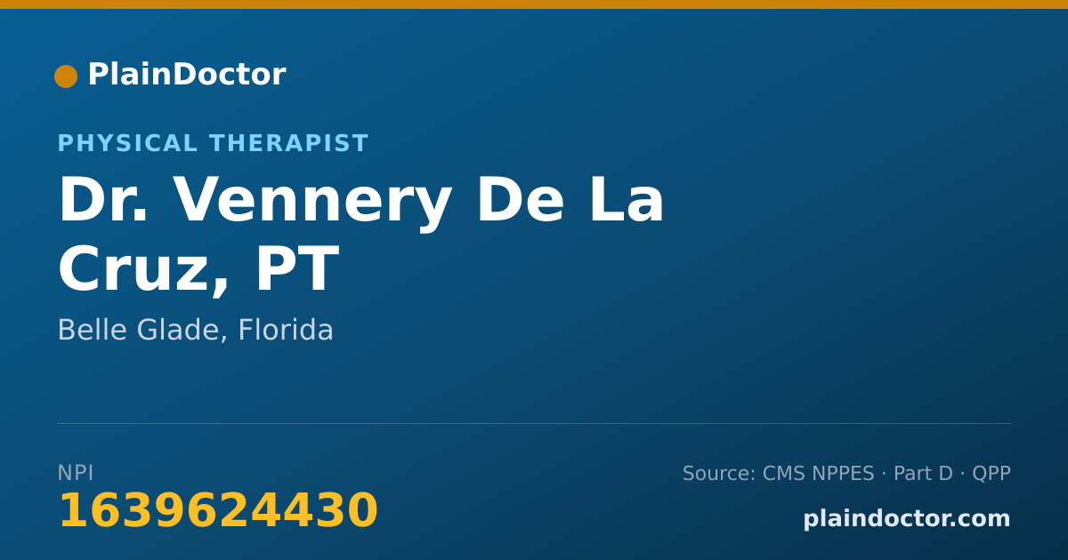 Shareable card for Vennery De La Cruz, PT - Physical Therapist, Belle Glade, FL