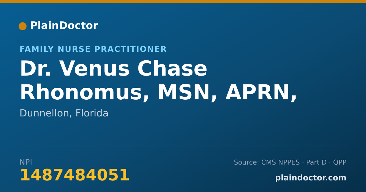Shareable card for Venus Chase Rhonomus, MSN, APRN, FNP-C - Family Nurse Practitioner, Dunnellon, FL