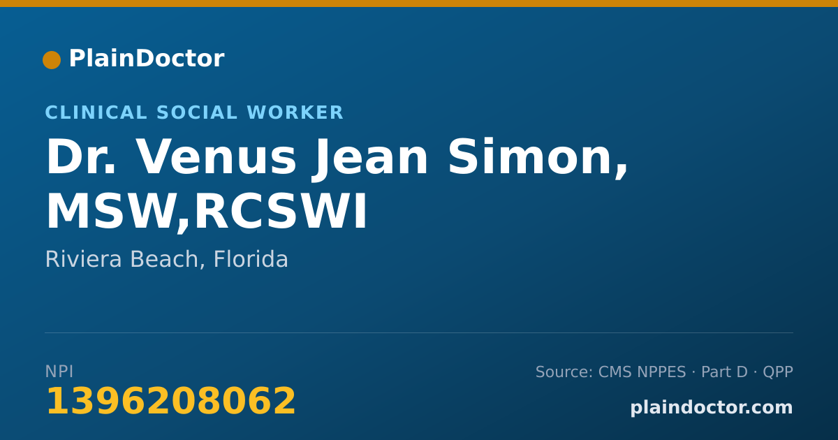 Shareable card for Venus Jean Simon, MSW,RCSWI - Clinical Social Worker, Riviera Beach, FL