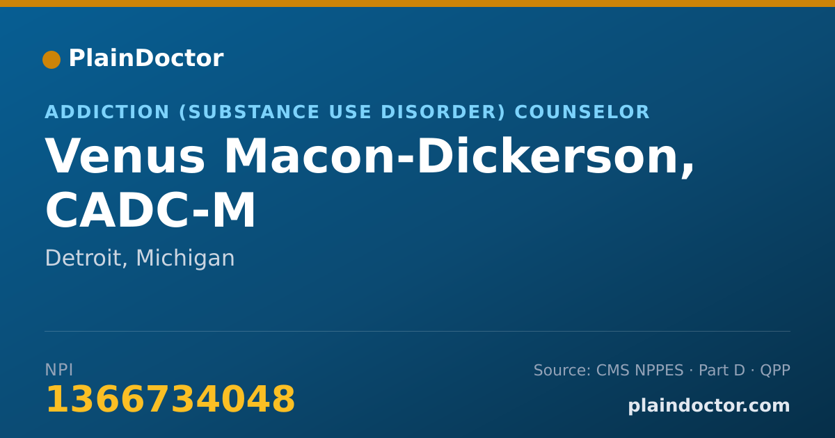 Shareable card for Venus Macon-Dickerson, CADC-M - Addiction (Substance Use Disorder) Counselor, Detroit, MI