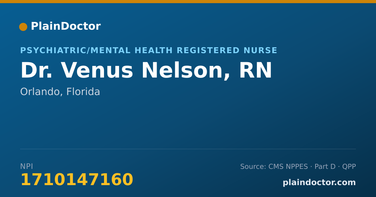 Shareable card for Venus Nelson, RN - Psychiatric/Mental Health Registered Nurse, Orlando, FL