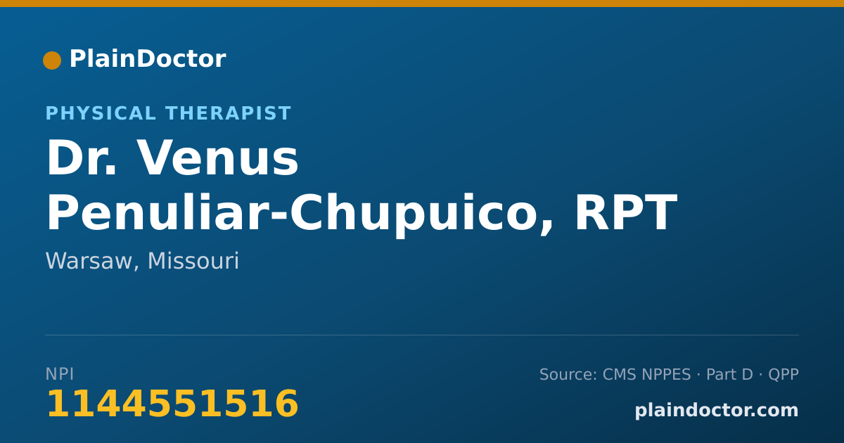 Shareable card for Venus Penuliar-Chupuico, RPT - Physical Therapist, Warsaw, MO