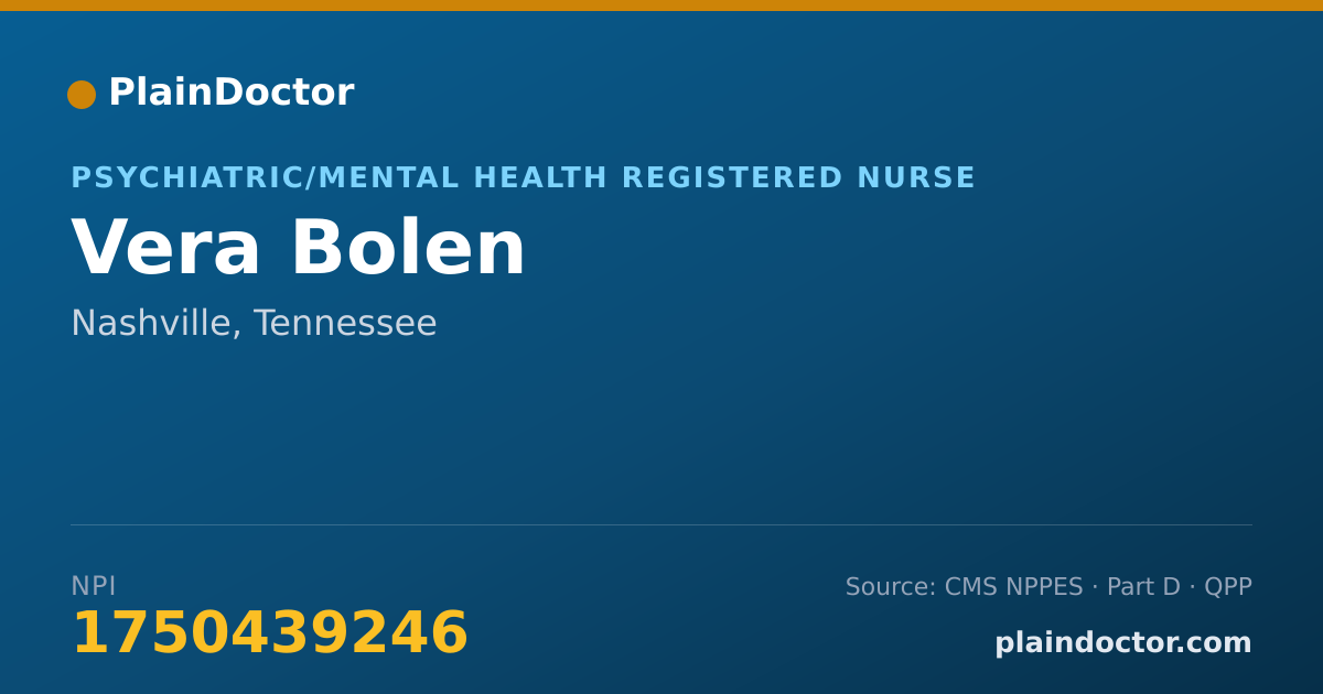 Shareable card for Vera Bolen - Psychiatric/Mental Health Registered Nurse, Nashville, TN