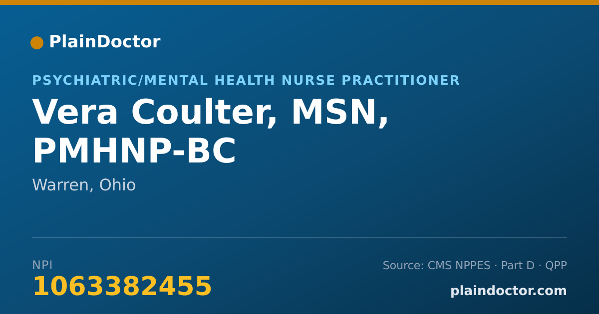 Shareable card for Vera Coulter, MSN, PMHNP-BC - Psychiatric/Mental Health Nurse Practitioner, Warren, OH