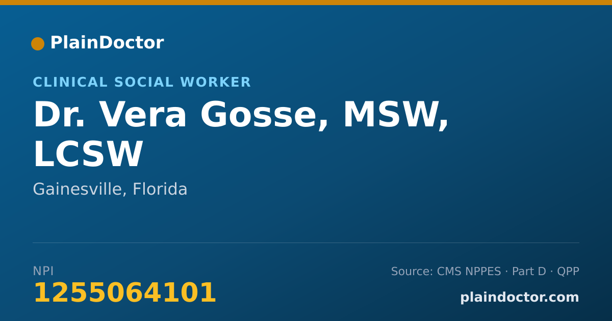 Shareable card for Vera Gosse, MSW, LCSW - Clinical Social Worker, Gainesville, FL