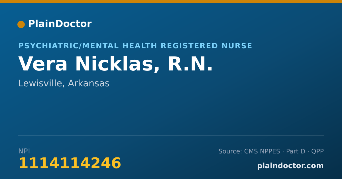 Shareable card for Vera Nicklas, R.N. - Psychiatric/Mental Health Registered Nurse, Lewisville, AR