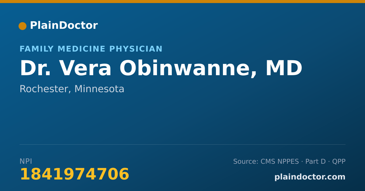 Shareable card for Vera Obinwanne, MD - Family Medicine Physician, Rochester, MN