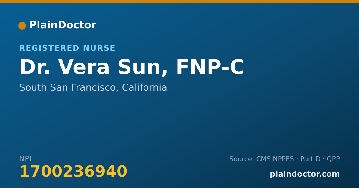 Shareable card for Vera Sun, FNP-C - Registered Nurse, South San Francisco, CA
