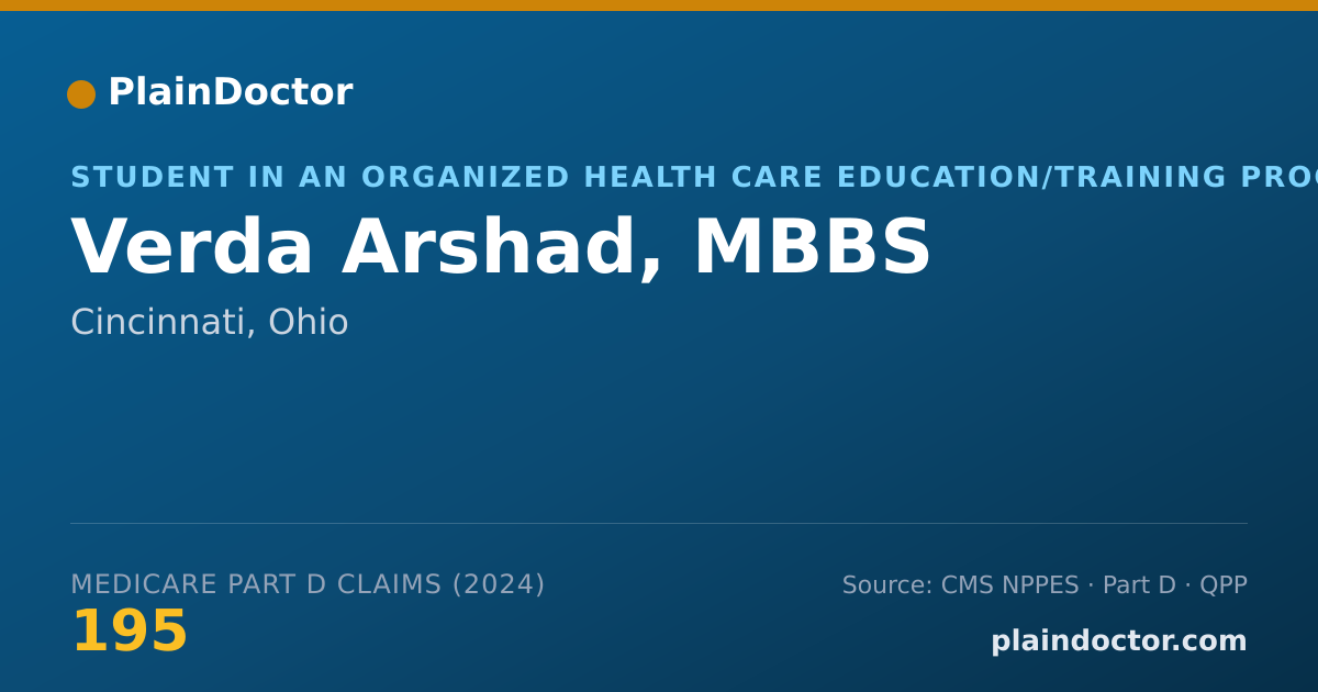Shareable card for Verda Arshad, MBBS - Student in an Organized Health Care Education/Training Program, Cincinnati, OH