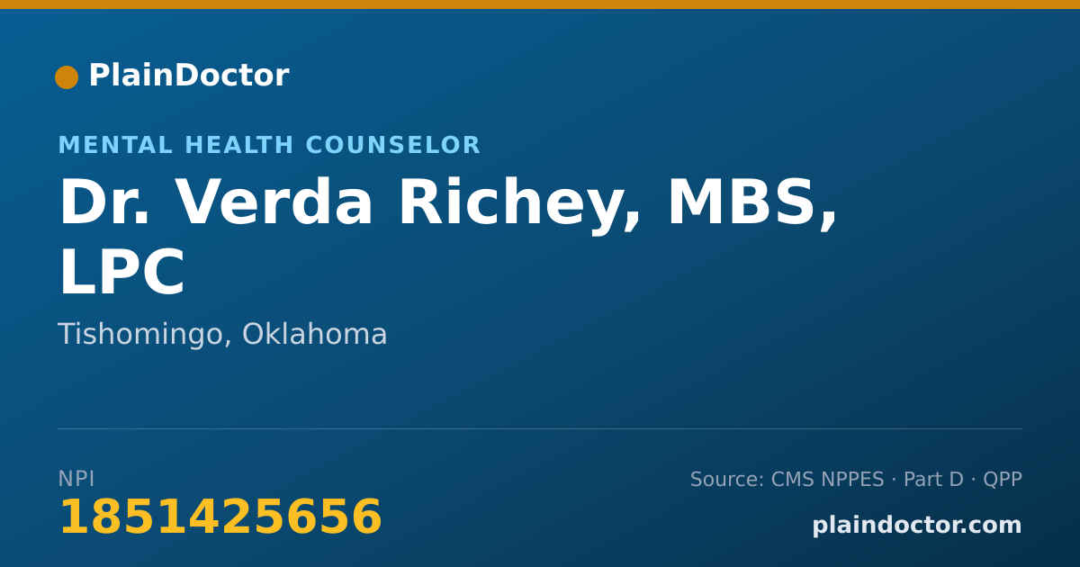 Shareable card for Verda Richey, MBS, LPC - Mental Health Counselor, Tishomingo, OK