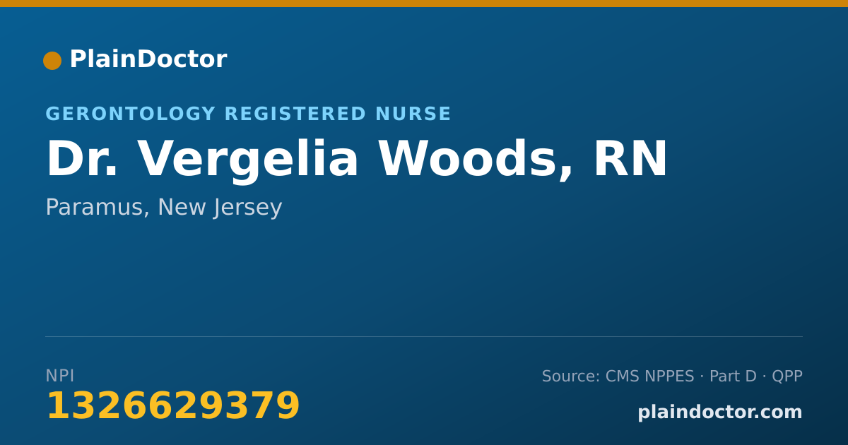 Shareable card for Vergelia Woods, RN - Gerontology Registered Nurse, Paramus, NJ