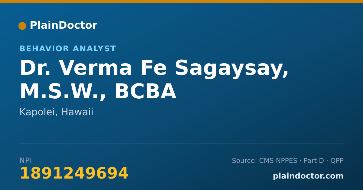 Shareable card for Verma Fe Sagaysay, M.S.W., BCBA - Behavior Analyst, Kapolei, HI