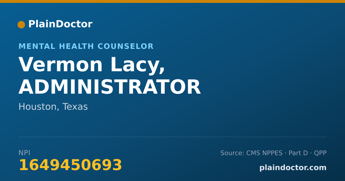 Shareable card for Vermon Lacy, ADMINISTRATOR - Mental Health Counselor, Houston, TX