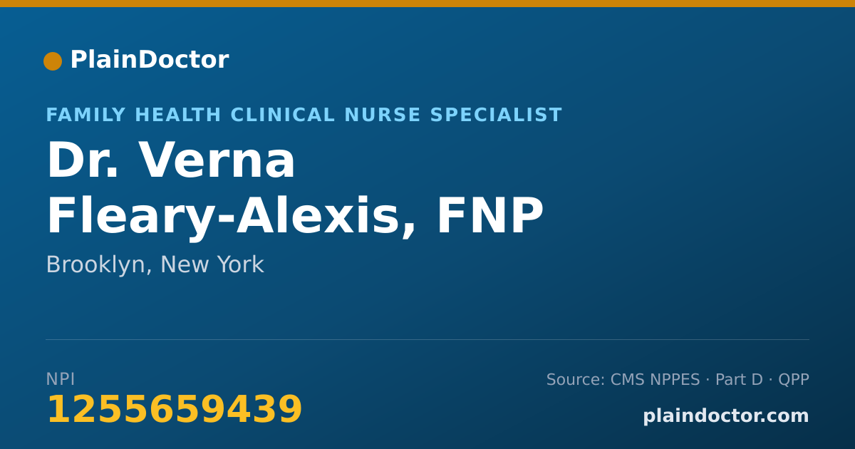 Shareable card for Verna Fleary-Alexis, FNP - Family Health Clinical Nurse Specialist, Brooklyn, NY