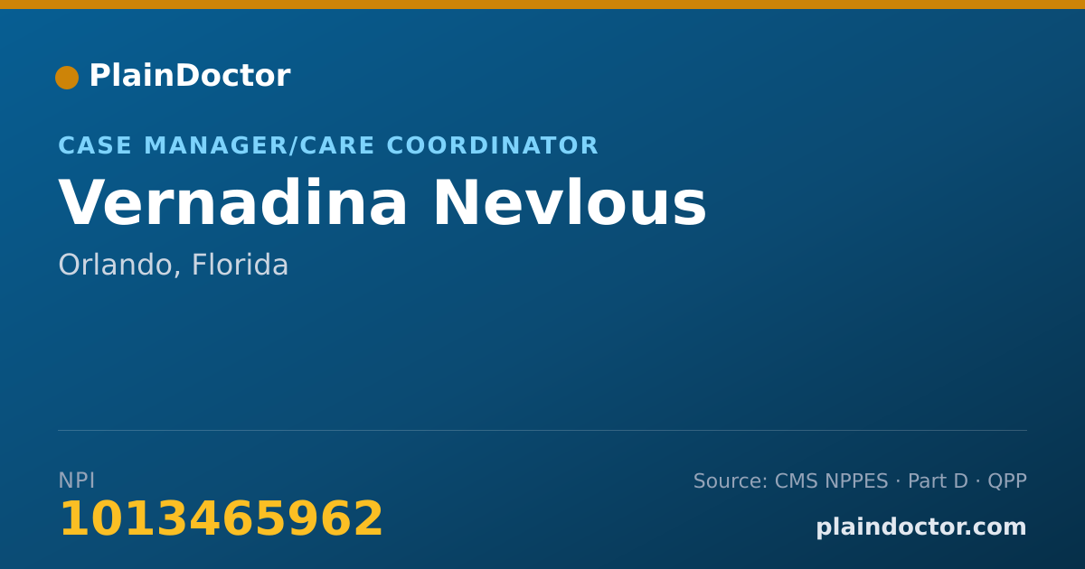 Shareable card for Vernadina Nevlous - Case Manager/Care Coordinator, Orlando, FL