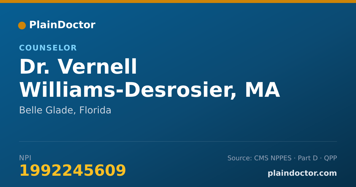 Shareable card for Vernell Williams-Desrosier, MA - Counselor, Belle Glade, FL