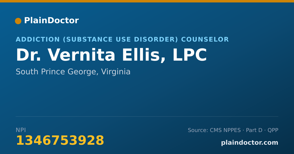 Shareable card for Vernita Ellis, LPC - Addiction (Substance Use Disorder) Counselor, South Prince George, VA