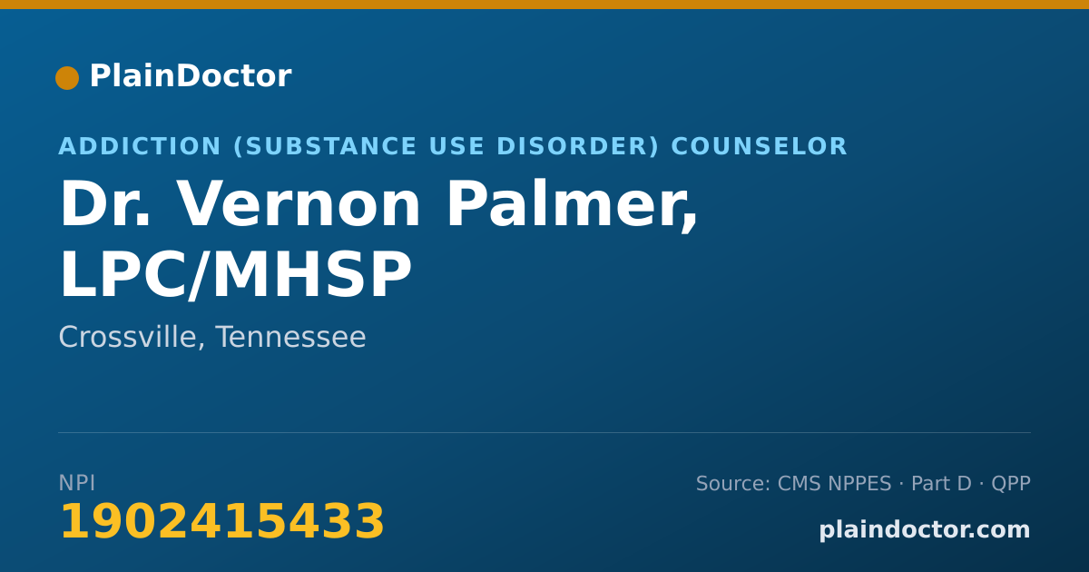 Shareable card for Vernon Palmer, LPC/MHSP - Addiction (Substance Use Disorder) Counselor, Crossville, TN