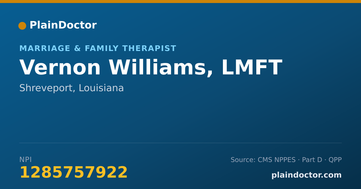 Shareable card for Vernon Williams, LMFT - Marriage & Family Therapist, Shreveport, LA