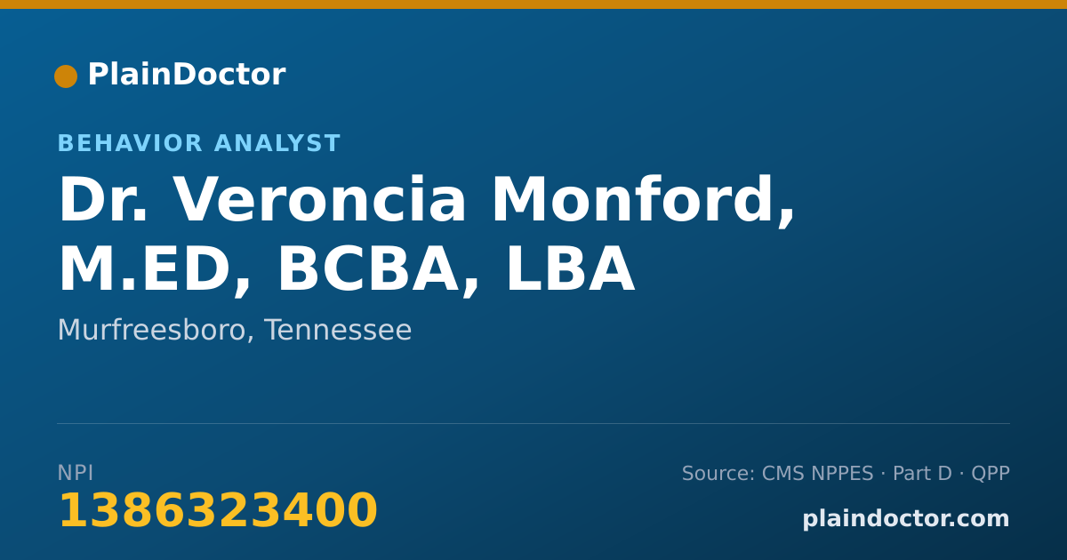 Shareable card for Veroncia Monford, M.ED, BCBA, LBA - Behavior Analyst, Murfreesboro, TN