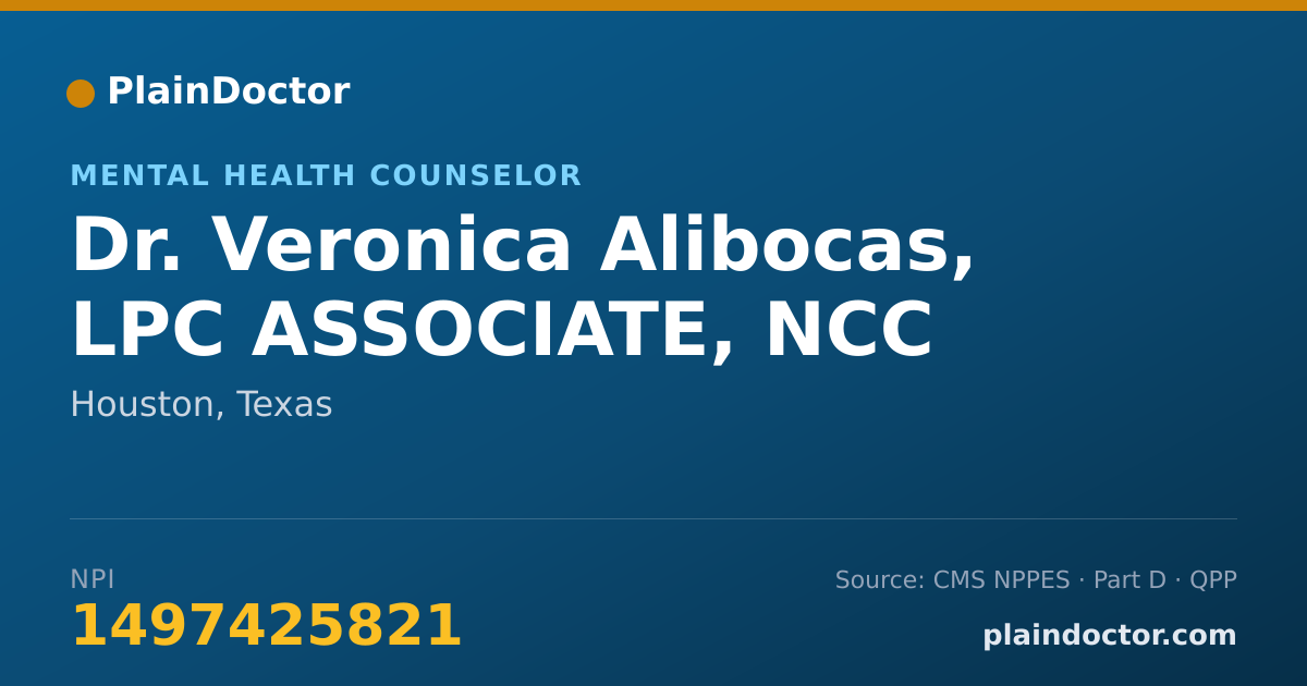 Shareable card for Veronica Alibocas, LPC ASSOCIATE, NCC - Mental Health Counselor, Houston, TX