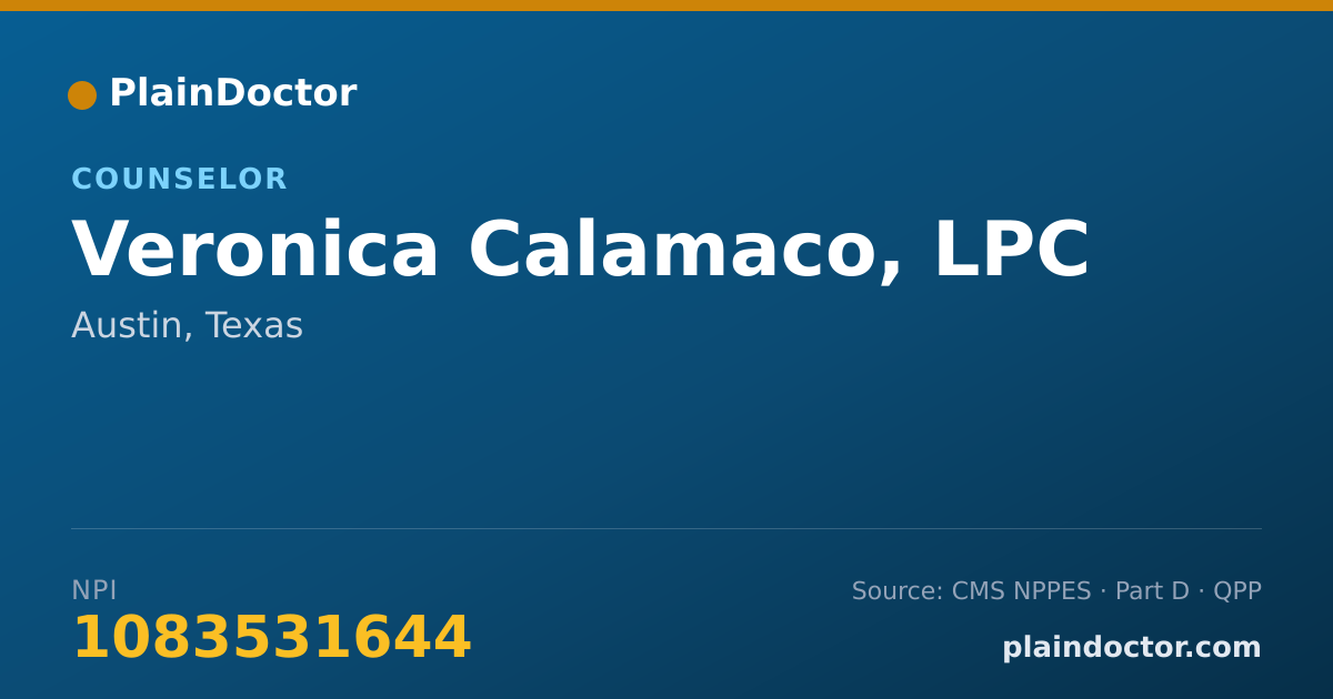 Shareable card for Veronica Calamaco, LPC - Counselor, Austin, TX