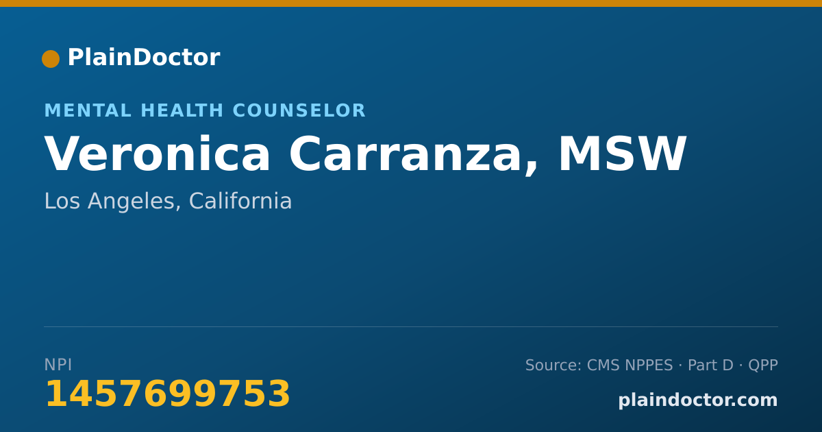 Shareable card for Veronica Carranza, MSW - Mental Health Counselor, Los Angeles, CA