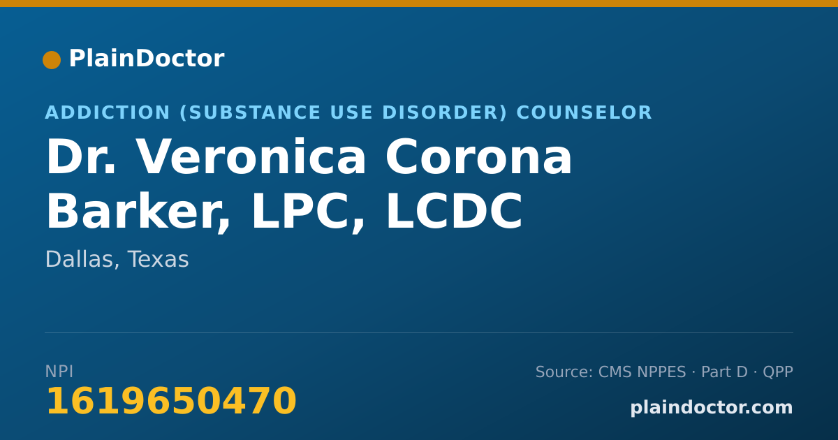 Shareable card for Veronica Corona Barker, LPC, LCDC - Addiction (Substance Use Disorder) Counselor, Dallas, TX