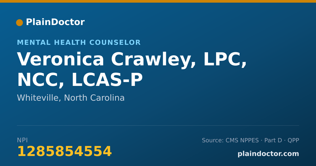 Shareable card for Veronica Crawley, LPC, NCC, LCAS-P - Mental Health Counselor, Whiteville, NC