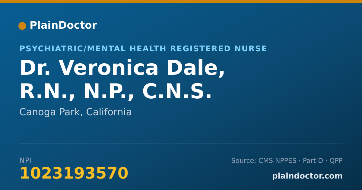 Shareable card for Veronica Dale, R.N., N.P., C.N.S. - Psychiatric/Mental Health Registered Nurse, Canoga Park, CA