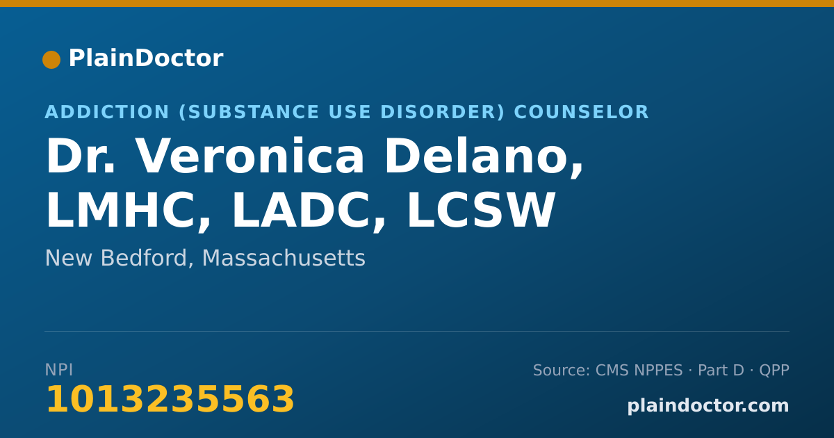 Shareable card for Veronica Delano, LMHC, LADC, LCSW - Addiction (Substance Use Disorder) Counselor, New Bedford, MA