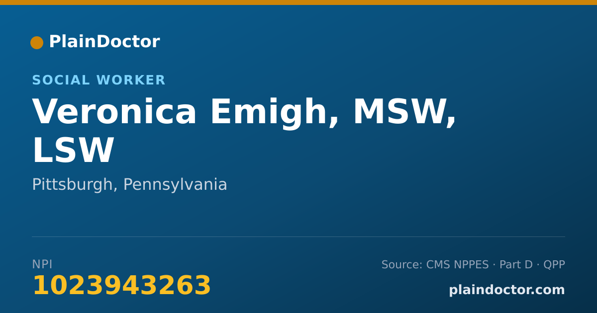 Shareable card for Veronica Emigh, MSW, LSW - Social Worker, Pittsburgh, PA