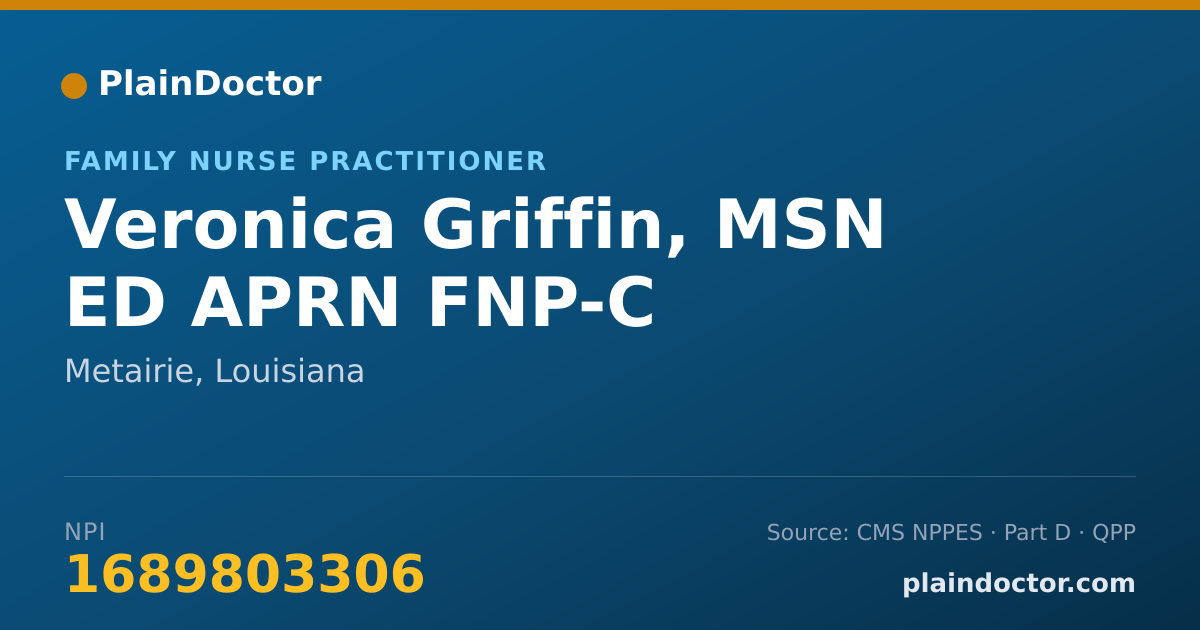 Shareable card for Veronica Griffin, MSN ED APRN FNP-C - Psychiatric/Mental Health Registered Nurse, Metairie, LA
