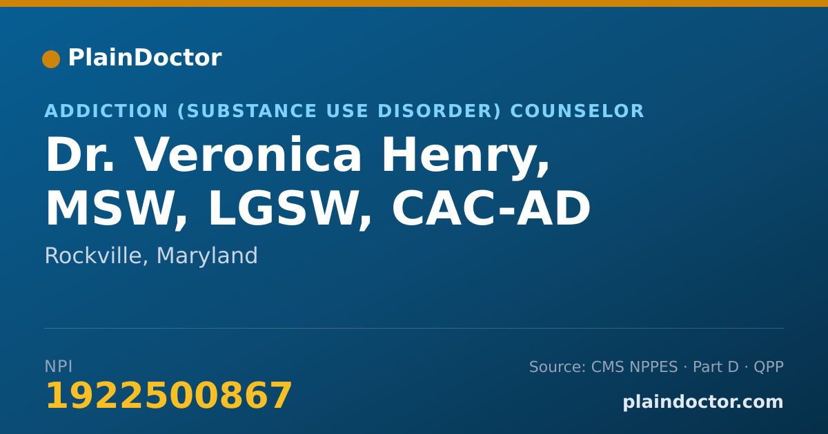 Shareable card for Veronica Henry, MSW, LGSW, CAC-AD - Addiction (Substance Use Disorder) Counselor, Rockville, MD
