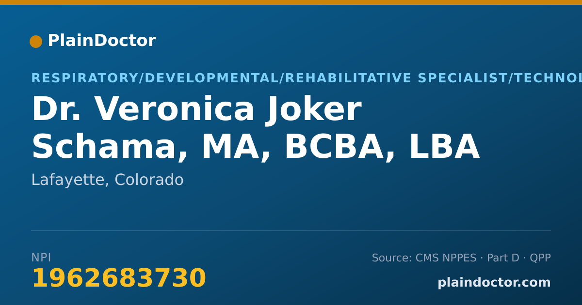 Shareable card for Veronica Joker Schama, MA, BCBA, LBA - Respiratory/Developmental/Rehabilitative Specialist/Technologist, Lafayette, CO