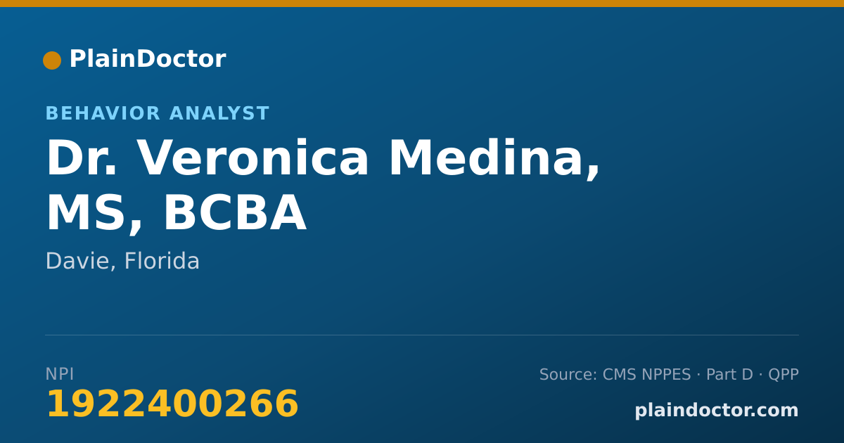 Shareable card for Veronica Medina, MS, BCBA - Behavior Analyst, Davie, FL