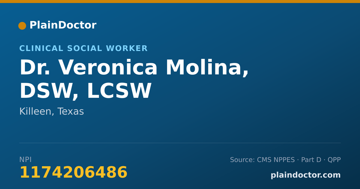 Shareable card for Veronica Molina, DSW, LCSW - Clinical Social Worker, Killeen, TX