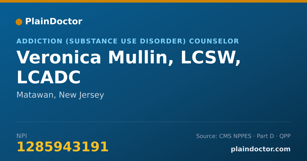 Shareable card for Veronica Mullin, LCSW, LCADC - Addiction (Substance Use Disorder) Counselor, Matawan, NJ