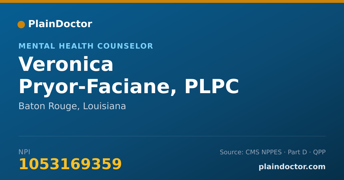Shareable card for Veronica Pryor-Faciane, PLPC - Mental Health Counselor, Baton Rouge, LA