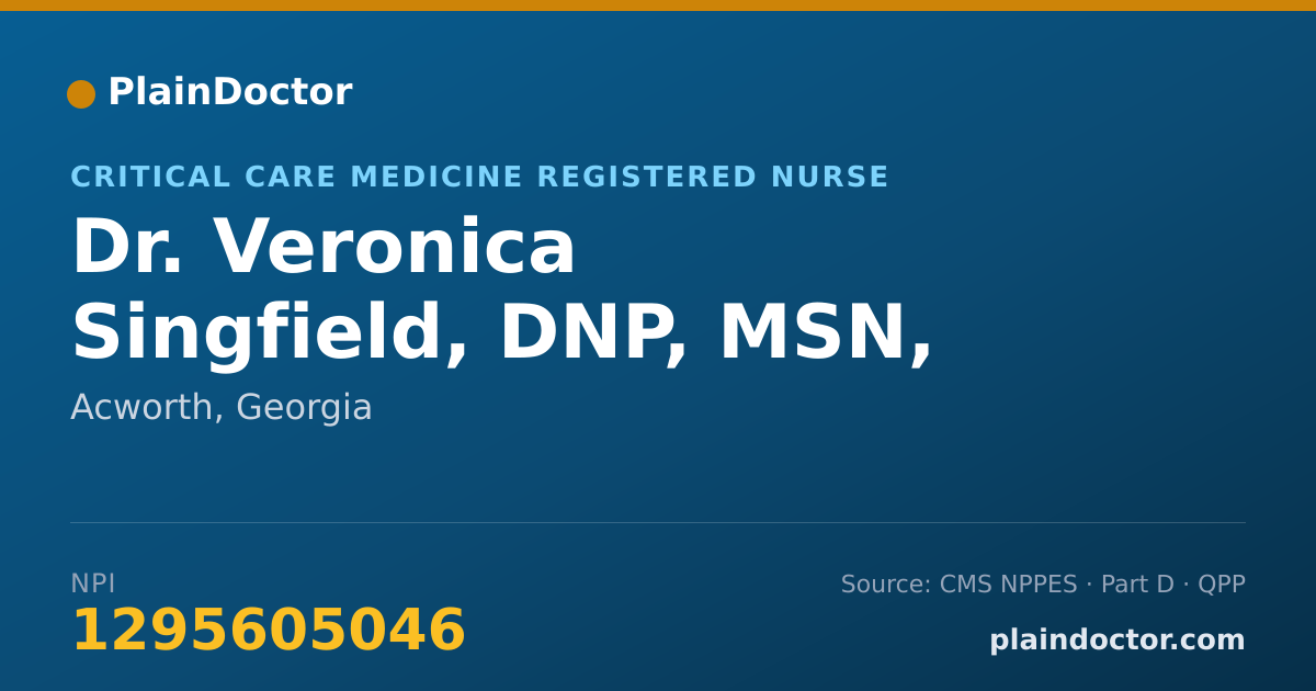 Shareable card for Veronica Singfield, DNP, MSN, RN - Critical Care Medicine Registered Nurse, Acworth, GA