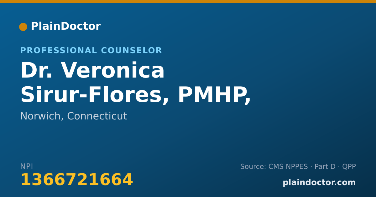 Shareable card for Veronica Sirur-Flores, PMHP, APRN, LPC - Professional Counselor, Norwich, CT