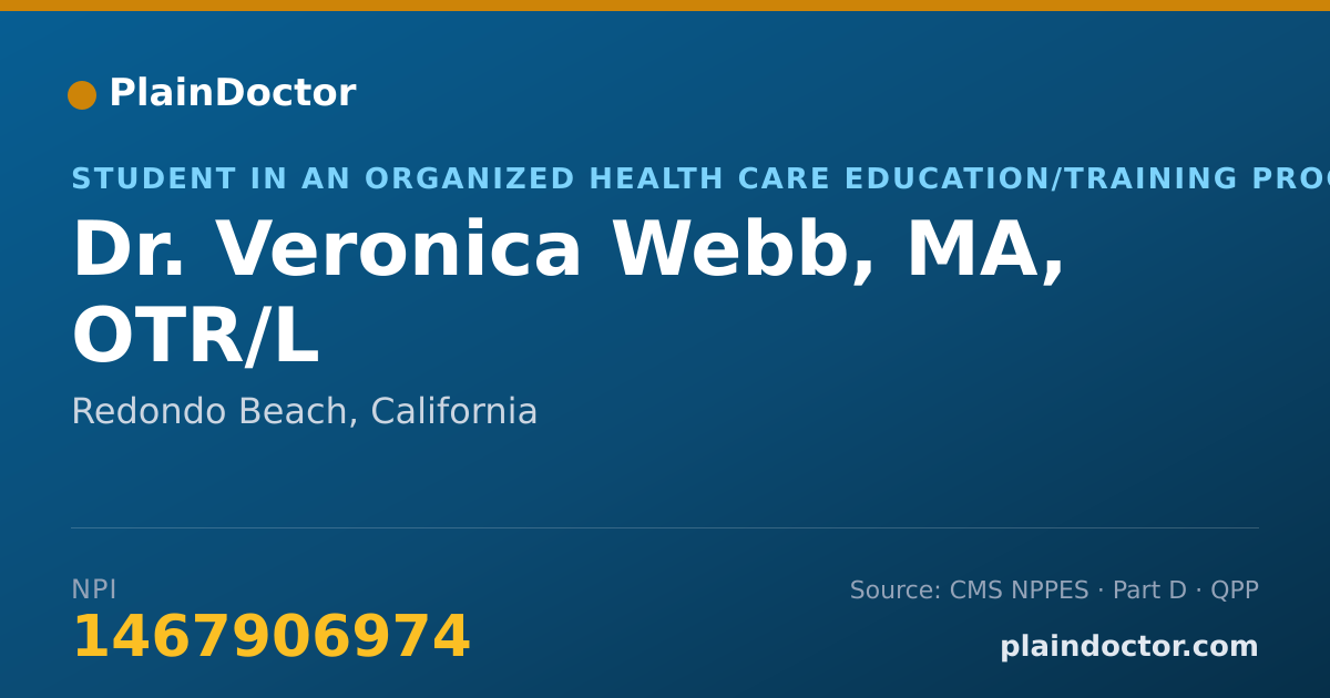 Shareable card for Veronica Webb, MA, OTR/L - Student in an Organized Health Care Education/Training Program, Redondo Beach, CA