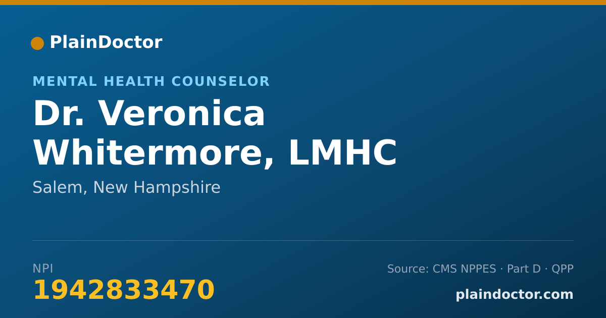Shareable card for Veronica Whitermore, LMHC - Mental Health Counselor, Salem, NH