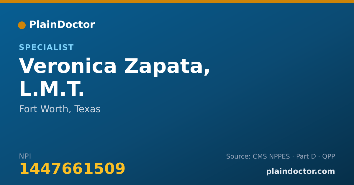 Shareable card for Veronica Zapata, L.M.T. - Specialist, Fort Worth, TX