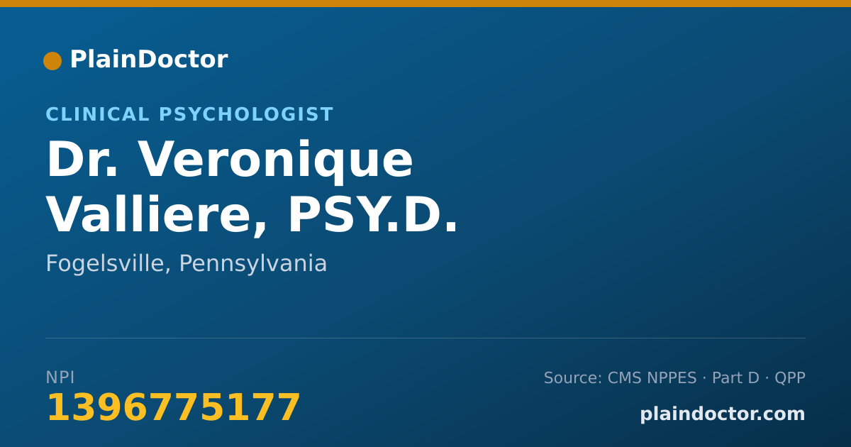 Shareable card for Veronique Valliere, PSY.D. - Clinical Psychologist, Fogelsville, PA