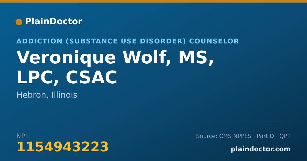 Shareable card for Veronique Wolf, MS, LPC, CSAC - Addiction (Substance Use Disorder) Counselor, Hebron, IL
