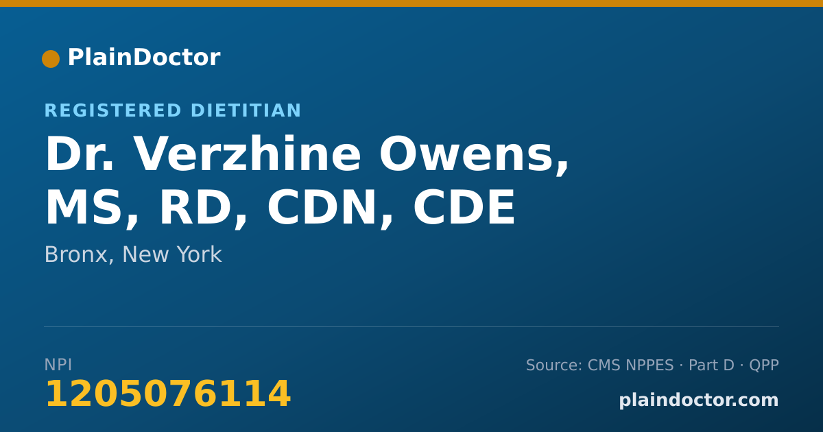Shareable card for Verzhine Owens, MS, RD, CDN, CDE - Registered Dietitian, Bronx, NY