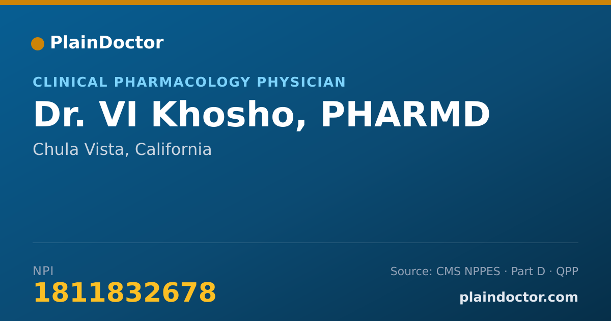 Shareable card for VI Khosho, PHARMD - Clinical Pharmacology Physician, Chula Vista, CA